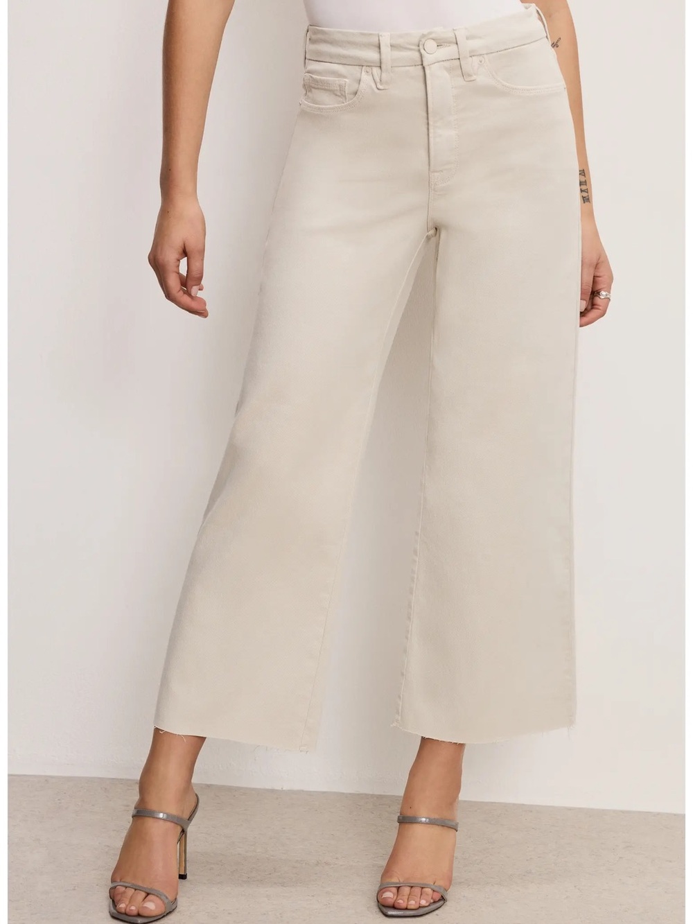Good American good waist palazzo crop Wide Leg High-Rise Pants in bone - 8/29